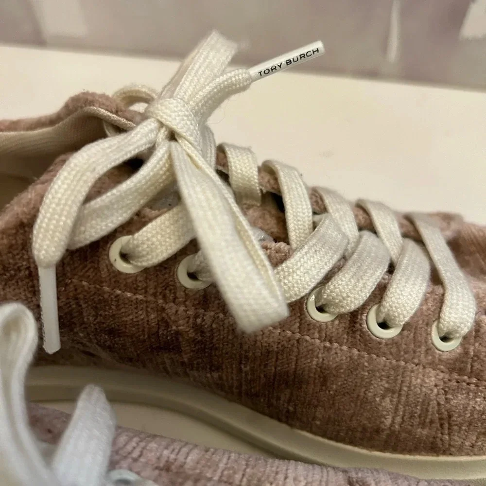 ! Tory Burch Howell Velvet Sneaker Mauve Pink Womens